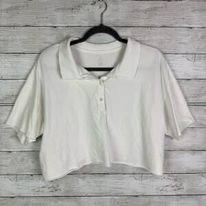 Aerie Offline Cropped Polo Shirt White Size Medium